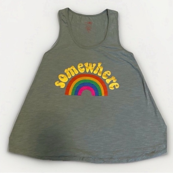 NATURAL LIFE Tops - NATURAL LIFE Sage Green “Somewhere Over The Rainbow” Tank Top